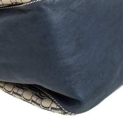 Carolina Herrera Blue/Off White Monogram Canvas and Leather Hobo