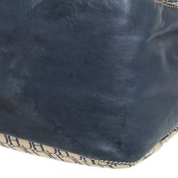 Carolina Herrera Blue/Off White Monogram Canvas and Leather Hobo