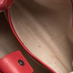 Pre Owned Carolina Herrera Red Leather Logo Embossed Charm Tote