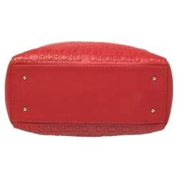 Pre Owned Carolina Herrera Red Leather Logo Embossed Charm Tote