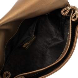 Pre Owned Carolina Herrera Metallic Beige Quilted Leather Flap Clutch