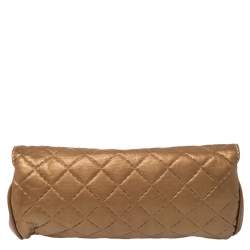 Pre Owned Carolina Herrera Metallic Beige Quilted Leather Flap Clutch