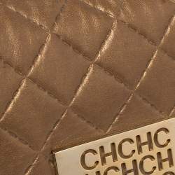 Pre Owned Carolina Herrera Metallic Beige Quilted Leather Flap Clutch