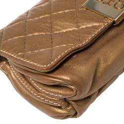 Pre Owned Carolina Herrera Metallic Beige Quilted Leather Flap Clutch