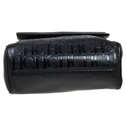Pre Owned Carolina Herrera Black Monogram Embossed Leather Minuetto Top Handle Bag