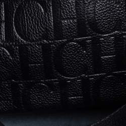 Pre Owned Carolina Herrera Black Monogram Embossed Leather Minuetto Top Handle Bag