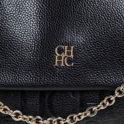 Pre Owned Carolina Herrera Black Monogram Embossed Leather Minuetto Top Handle Bag