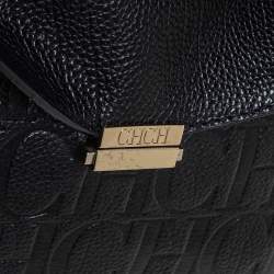 Pre Owned Carolina Herrera Black Monogram Embossed Leather Minuetto Top Handle Bag