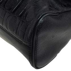 Pre Owned Carolina Herrera Black Monogram Embossed Leather Minuetto Top Handle Bag