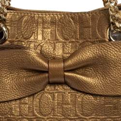 Pre Owned Carolina Herrera Metallic Gold Embossed Monogram Leather Audrey Tote 