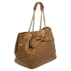 Pre Owned Carolina Herrera Metallic Gold Embossed Monogram Leather Audrey Tote 