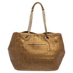 Pre Owned Carolina Herrera Metallic Gold Embossed Monogram Leather Audrey Tote 