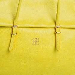 Pre Owned Carolina Herrera Neon Yellow Leather Tempo Collection Adagio Tote