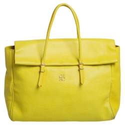 Pre Owned Carolina Herrera Neon Yellow Leather Tempo Collection Adagio Tote