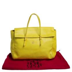Pre Owned Carolina Herrera Neon Yellow Leather Tempo Collection Adagio Tote