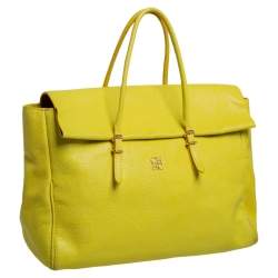Pre Owned Carolina Herrera Neon Yellow Leather Tempo Collection Adagio Tote