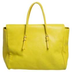 Pre Owned Carolina Herrera Neon Yellow Leather Tempo Collection Adagio Tote