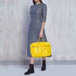Pre Owned Carolina Herrera Neon Yellow Leather Tempo Collection Adagio Tote