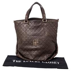 Carolina Herrera Brown Quilted Leather Tote