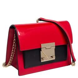 Pre Owned Carolina Herrera Red/Black Patent and Leather Crossbody Bag