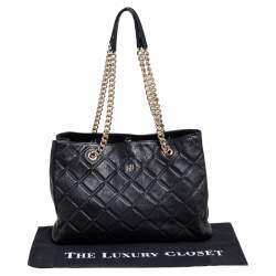 Pre Owned Carolina Herrera Black Quilted Leather Chain Tote