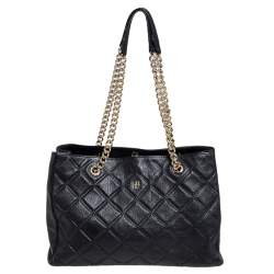 Pre Owned Carolina Herrera Black Quilted Leather Chain Tote