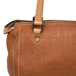 Pre Owned Carolina Herrera Brown Monogram Leather Medium Andy Boston Bag