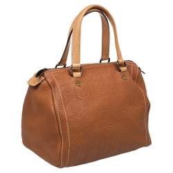 Pre Owned Carolina Herrera Brown Monogram Leather Medium Andy Boston Bag