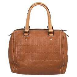 Pre Owned Carolina Herrera Brown Monogram Leather Medium Andy Boston Bag