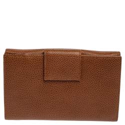 Pre Owned Carolina Herrera Brown Leather Flap Wallet Oragnizer