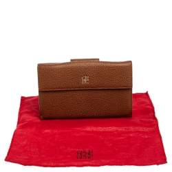 Pre Owned Carolina Herrera Brown Leather Flap Wallet Oragnizer