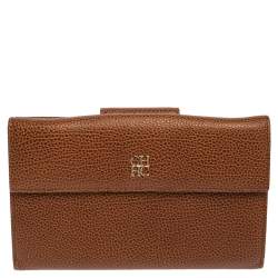 Pre Owned Carolina Herrera Brown Leather Flap Wallet Oragnizer