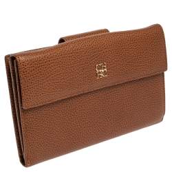 Pre Owned Carolina Herrera Brown Leather Flap Wallet Oragnizer