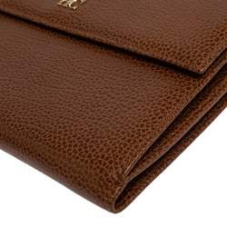 Pre Owned Carolina Herrera Brown Leather Flap Wallet Oragnizer