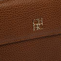 Pre Owned Carolina Herrera Brown Leather Flap Wallet Oragnizer