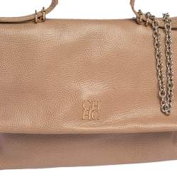 Pre Owned Carolina Herrera Beige Leather Minuetto Flap Top Handle Bag