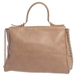 Pre Owned Carolina Herrera Beige Leather Minuetto Flap Top Handle Bag