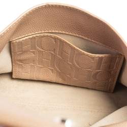 Pre Owned Carolina Herrera Beige Leather Minuetto Flap Top Handle Bag