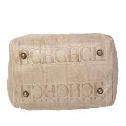 Pre Owned Carolina Herrera Beige Monogram Embossed Leather Andy Boston Bag