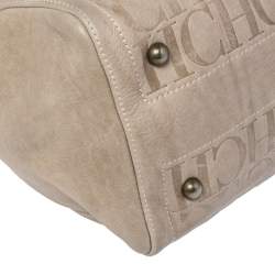 Pre Owned Carolina Herrera Beige Monogram Embossed Leather Andy Boston Bag