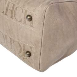 Pre Owned Carolina Herrera Beige Monogram Embossed Leather Andy Boston Bag