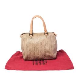 Pre Owned Carolina Herrera Beige Monogram Embossed Leather Andy Boston Bag
