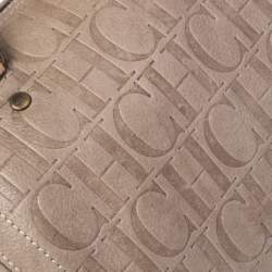 Pre Owned Carolina Herrera Beige Monogram Embossed Leather Andy Boston Bag