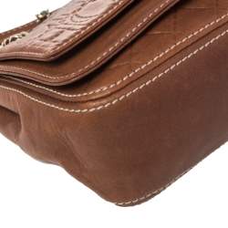 Pre Owned Carolina Herrera Brown Leather Flap Chain Shoulder Bag