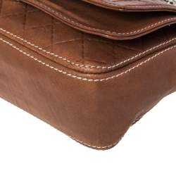 Pre Owned Carolina Herrera Brown Leather Flap Chain Shoulder Bag