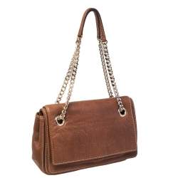 Pre Owned Carolina Herrera Brown Leather Flap Chain Shoulder Bag
