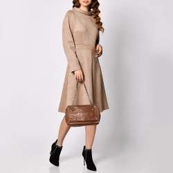 Pre Owned Carolina Herrera Brown Leather Flap Chain Shoulder Bag