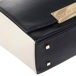 Pre Owned Carolina Herrera Tri Color Leather Logo Metal Flap Shoulder Bag