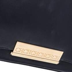 Pre Owned Carolina Herrera Tri Color Leather Logo Metal Flap Shoulder Bag