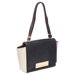 Pre Owned Carolina Herrera Tri Color Leather Logo Metal Flap Shoulder Bag